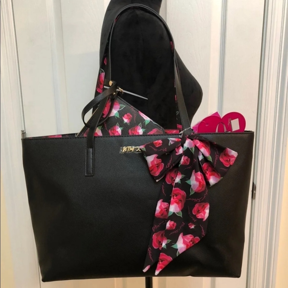 Betsey Johnson Large Black Xozaria Tote with Wristlet